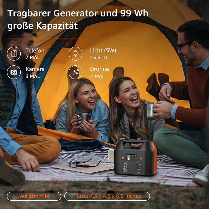 Tragbare Powerstation 99Wh Solar Generatoren Akku mit AC/Car Lighter Port/USB Ausgabe,für Reise Camping Wohnmobil und als Notstromaggregat (Black)