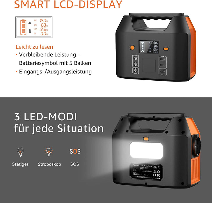 Tragbare Powerstation 99Wh Solar Generatoren Akku mit AC/Car Lighter Port/USB Ausgabe,für Reise Camping Wohnmobil und als Notstromaggregat (Black)