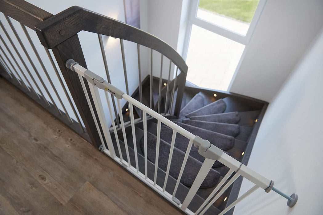 Treppenschutzgitter  Türschutzgitter Open N Stop, für Breiten 75 - 80 cm, ohne Bohren, Einhändiges Öffnen, Beidseitig Schwenkbar, Metall, Weiß