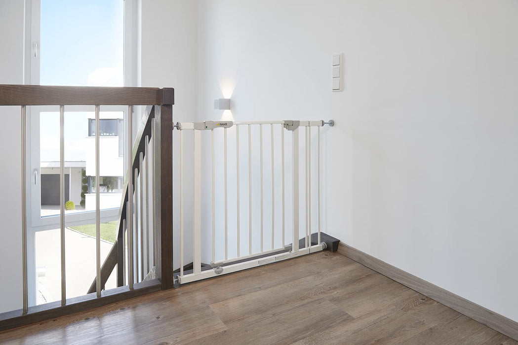 Treppenschutzgitter  Türschutzgitter Open N Stop, für Breiten 75 - 80 cm, ohne Bohren, Einhändiges Öffnen, Beidseitig Schwenkbar, Metall, Weiß