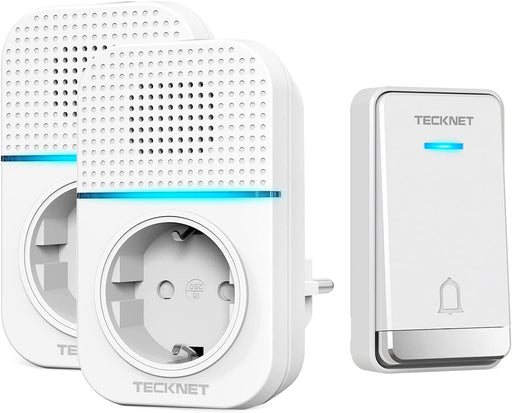 Türklingel Batterielose, IP65 Wasserdicht Steckdosen-Funkklingel 400m Funk Türklingel Drahtloses Türklingel mit 2 EU-Steckdose, 32 Laute Melodien