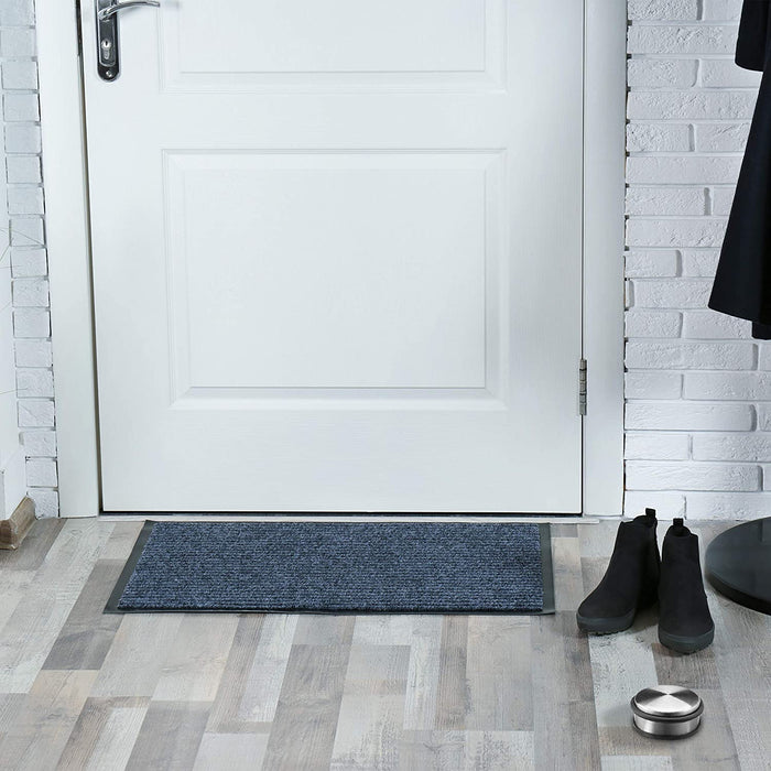 Türstopper Edelstahl Boden, Türfeststeller mit Gummiring, Türpuffer Gummi, HxBxT: 4,5 x 10 x 10 cm, silber