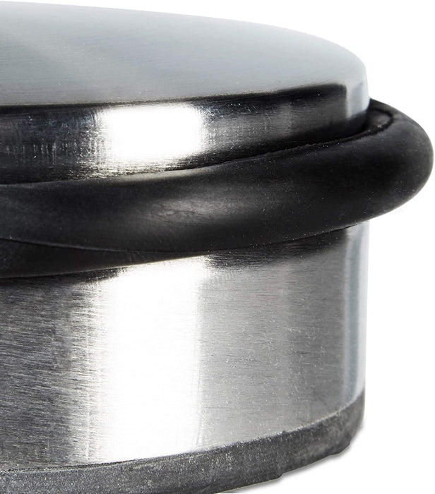 Türstopper Edelstahl Boden, Türfeststeller mit Gummiring, Türpuffer Gummi, HxBxT: 4,5 x 10 x 10 cm, silber