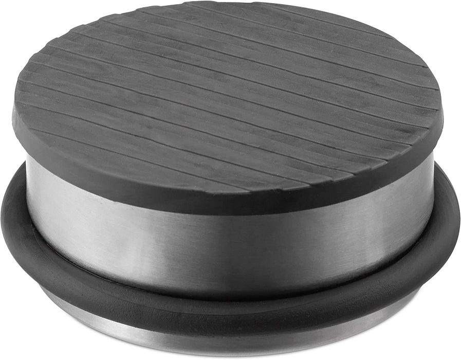 Türstopper Edelstahl Boden, Türfeststeller mit Gummiring, Türpuffer Gummi, HxBxT: 4,5 x 10 x 10 cm, silber