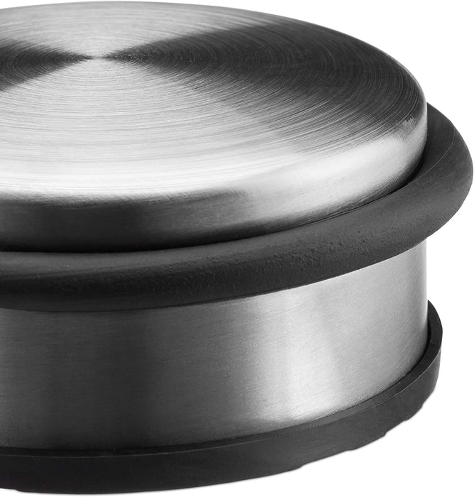 Türstopper Edelstahl Boden, Türfeststeller mit Gummiring, Türpuffer Gummi, HxBxT: 4,5 x 10 x 10 cm, silber