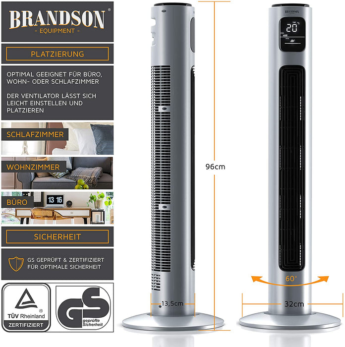 Turmventilator mit Fernbedienung 96 cm - Testsieger - mobiler Lüfter leise - Standventilator mit Oszilation - 3 Geschwindigkeiten 4 Lüftungs-Modi 