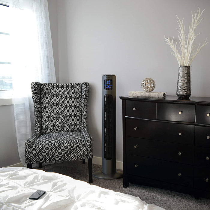 Turmventilator mit Fernbedienung 96 cm - Testsieger - mobiler Lüfter leise - Standventilator mit Oszilation 65° - 3 Geschwindigkeiten 4 Lüftungs-Modi