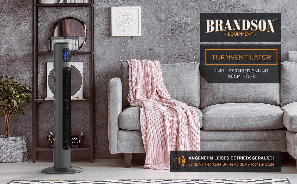 Turmventilator mit Fernbedienung 96 cm - Testsieger - mobiler Lüfter leise - Standventilator mit Oszilation 65° - 3 Geschwindigkeiten 4 Lüftungs-Modi