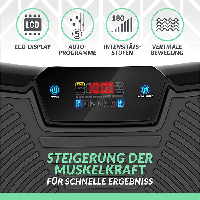 Fitness Ultra Slim Power Vibrationsplatte | Fett verlieren und Fitnesstraining von Zuause | 5 Trainingsprogramme + 180 Stufen | Bluetooth Lautsprecher