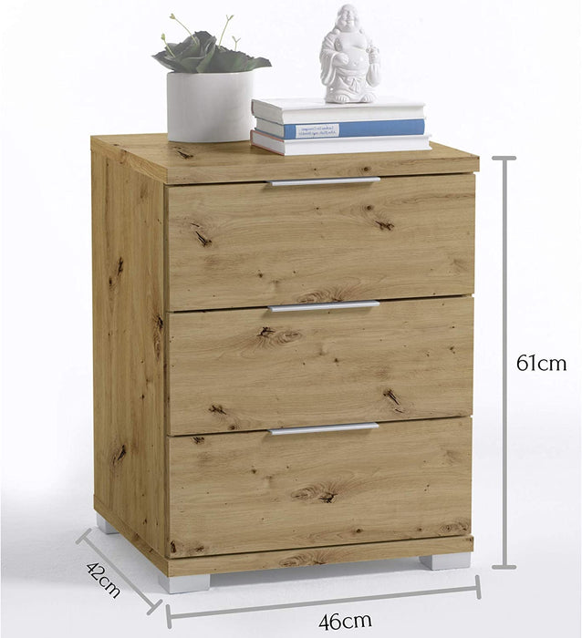Universal Nachttisch in Artisan Eiche Optik - Moderner Nachtschrank mit drei Schubladen für Ihr Boxspringbett - 46 x 61 x 42 cm