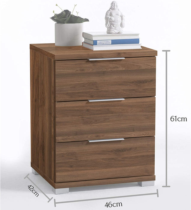 Universal Nachttisch in Columbia Nußbaum Optik - Moderner Nachtschrank mit drei Schubladen für Ihr Boxspringbett - 46 x 61 x 42 cm