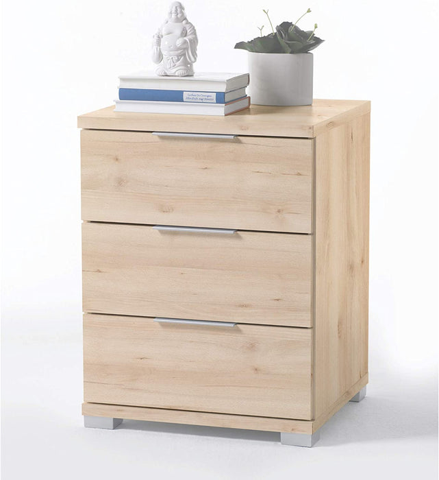 Universal Nachttisch in Edelbuche Optik - Moderner Nachtschrank mit drei Schubladen für Ihr Boxspringbett - 46 x 61 x 42 cm 