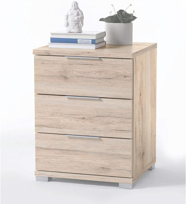 Universal Nachttisch in Eiche San Remo Hell Optik - Moderner Nachtschrank mit drei Schubladen für Ihr Boxspringbett - 46 x 61 x 42 cm
