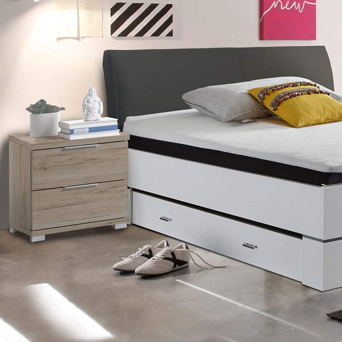 Universal Nachttisch in Eiche San Remo Hell Optik - Moderner Nachtschrank mit zwei Schubladen für Ihr Bett - 46 x 43 x 42 cm