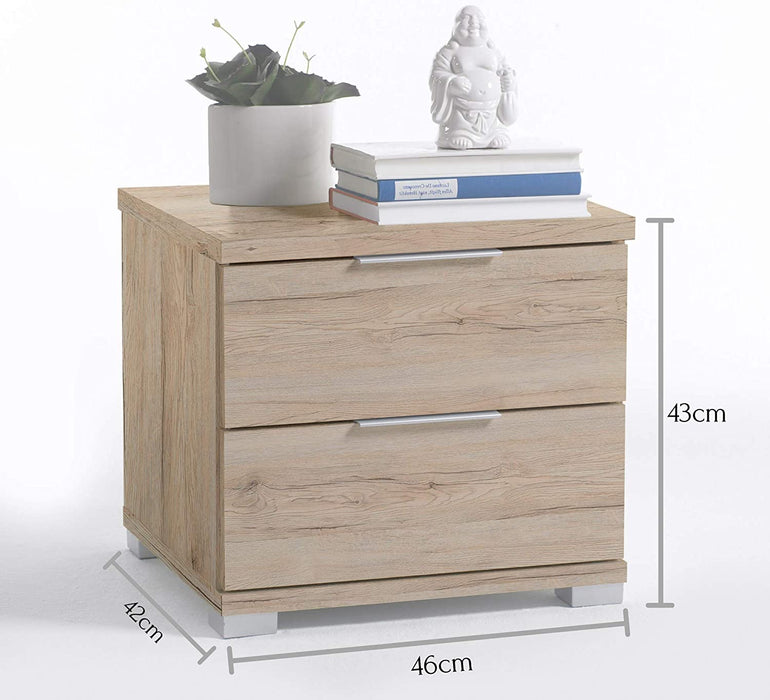 Universal Nachttisch in Eiche San Remo Hell Optik - Moderner Nachtschrank mit zwei Schubladen für Ihr Bett - 46 x 43 x 42 cm