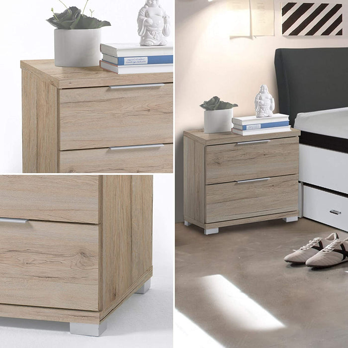 Universal Nachttisch in Eiche San Remo Hell Optik - Moderner Nachtschrank mit zwei Schubladen für Ihr Bett - 46 x 43 x 42 cm