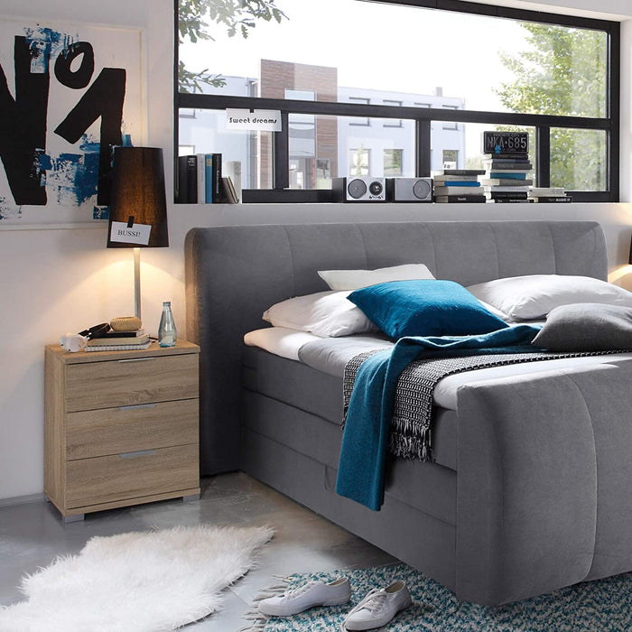 Universal Nachttisch in Eiche Sonoma Optik - Moderner Nachtschrank mit drei Schubladen für Ihr Boxspringbett - 46 x 61 x 42 cm