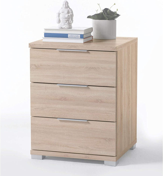 Universal Nachttisch in Eiche Sonoma Optik - Moderner Nachtschrank mit drei Schubladen für Ihr Boxspringbett - 46 x 61 x 42 cm