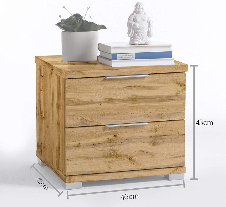Universal Nachttisch in Wildeiche Optik - Moderner Nachtschrank mit zwei Schubladen für Ihr Bett - 46 x 43 x 42 cm 