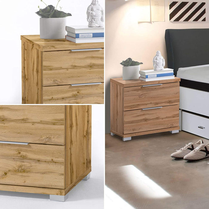 Universal Nachttisch in Wildeiche Optik - Moderner Nachtschrank mit zwei Schubladen für Ihr Bett - 46 x 43 x 42 cm 