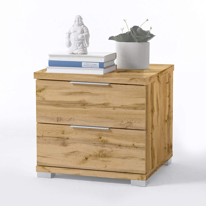 Universal Nachttisch in Wildeiche Optik - Moderner Nachtschrank mit zwei Schubladen für Ihr Bett - 46 x 43 x 42 cm 