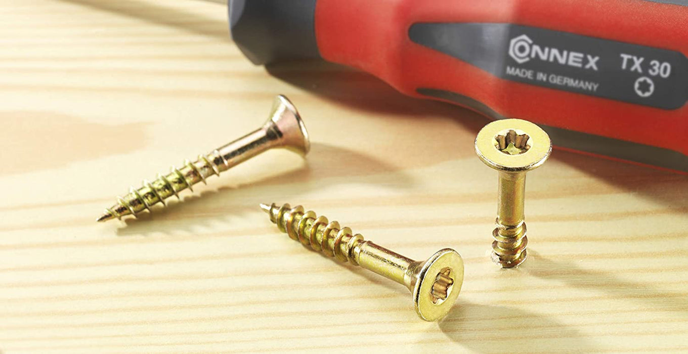 Universalschrauben-Sortiment 1700-teilig - Diverse Größen - Senkkopf - TX Torx-Antrieb - Vollgewinde - Gelb verzinkt / Schrauben-Set 