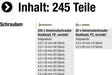 Universalschrauben-Sortiment 245-teilig - Diverse Größen - Senkkopf - PZ Pozidriv-Antrieb - Voll- & Teilgewinde - Gelb verzinkt / Schrauben-Set / Sortimentskasten