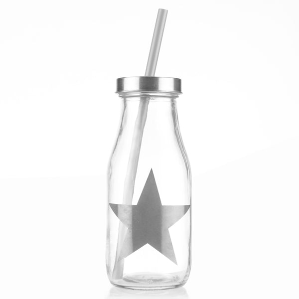 Star Glasflasche mit Strohhalm