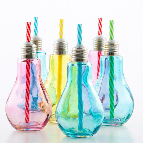 Wagon Trend Farbige Glühbirne Trinkgläser mit Strohhalmen 250 ml (6er Pack)