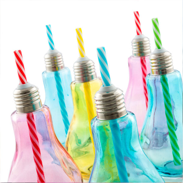 Wagon Trend Farbige Glühbirne Trinkgläser mit Strohhalmen 250 ml (6er Pack)
