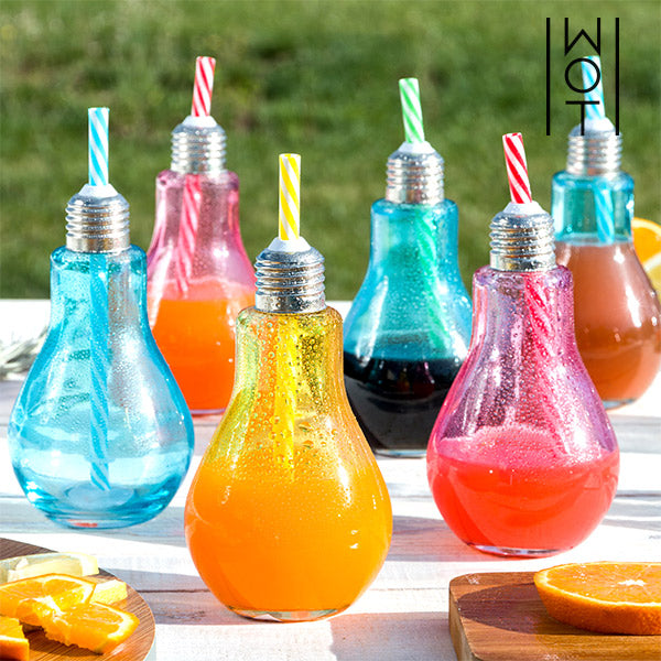 Wagon Trend Farbige Glühbirne Trinkgläser mit Strohhalmen 250 ml (6er Pack)