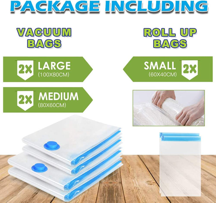 Vakuumbeutel 6 Stück 2 Groß 100x80cm + 2 Mittel 80x60cm + 2 Kleine 60x40cm Aufbewahrungsbeutel Reise Vakuum Wiederverwendbar Kleiderbeutel