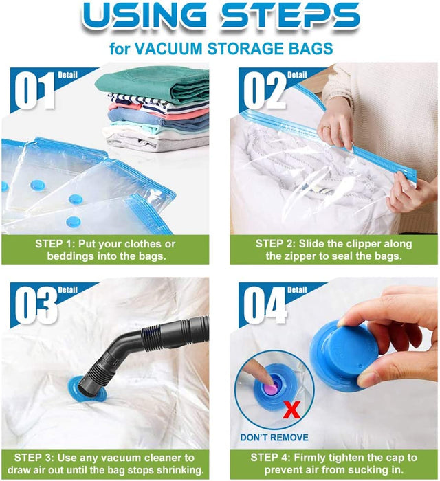 Vakuumbeutel 6 Stück 2 Groß 100x80cm + 2 Mittel 80x60cm + 2 Kleine 60x40cm Aufbewahrungsbeutel Reise Vakuum Wiederverwendbar Kleiderbeutel