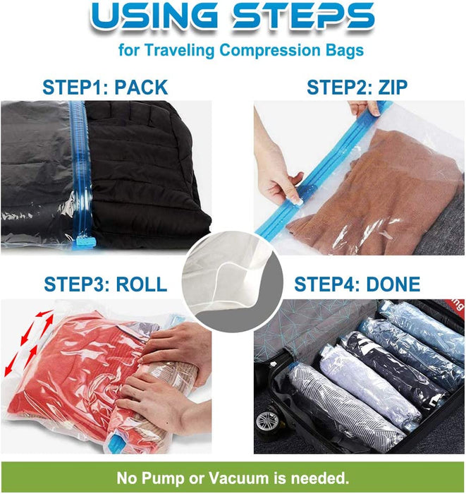 Vakuumbeutel 6 Stück 2 Groß 100x80cm + 2 Mittel 80x60cm + 2 Kleine 60x40cm Aufbewahrungsbeutel Reise Vakuum Wiederverwendbar Kleiderbeutel