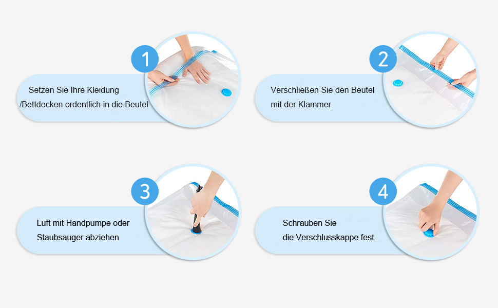 Vakuumbeutel für Kleidung Bettdecken, 12 Stück Aufbewahrungsbeutel Reise 4 Jumbo 100x80 +4 Groß 80x60 + 4 Mittel 60x40cm Vakuum Kleiderbeutel 