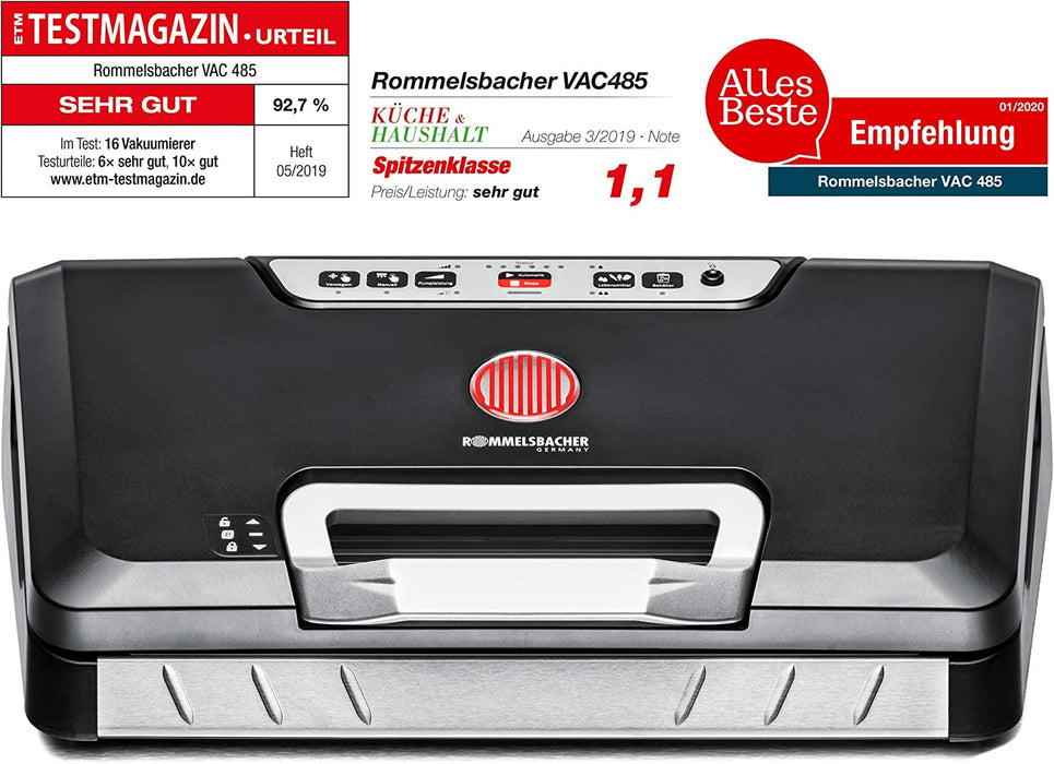 Vakuumierer - Absaugleistung 15 Liter/Min., Einhand-Bedienung, für Langzeitbetrieb geeignet, Doppel-Versiegelungsnaht, 2 Versiegelungszeiten