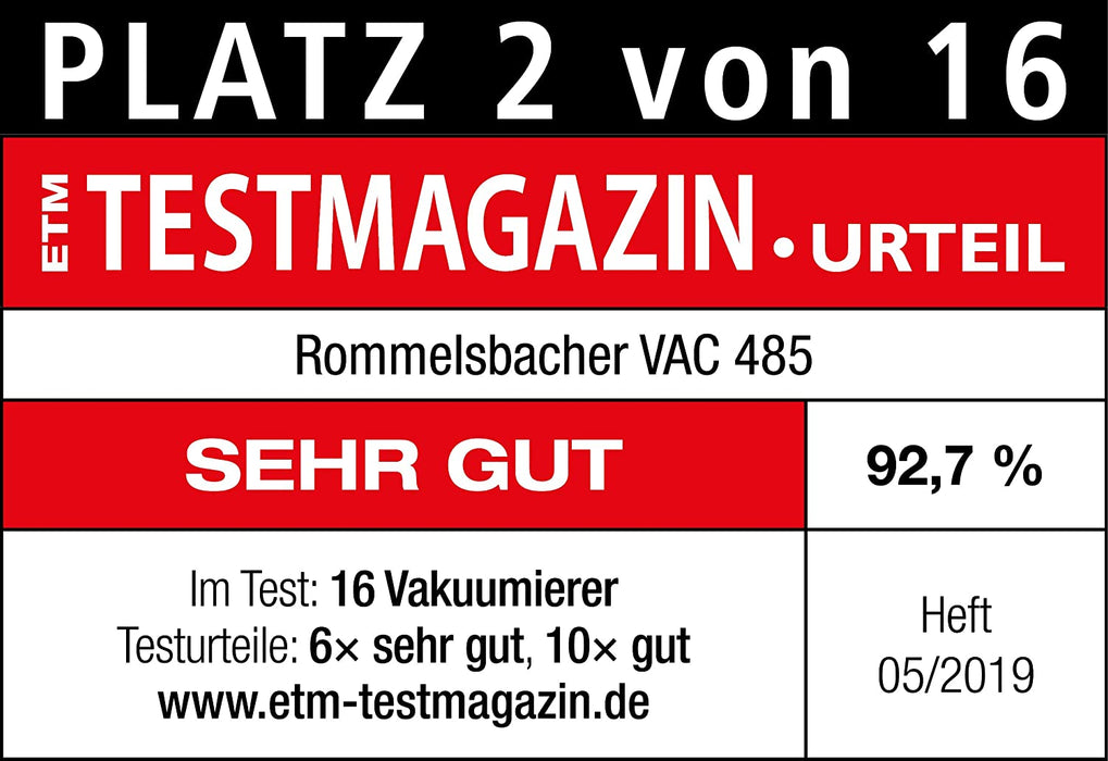 Vakuumierer - Absaugleistung 15 Liter/Min., Einhand-Bedienung, für Langzeitbetrieb geeignet, Doppel-Versiegelungsnaht, 2 Versiegelungszeiten