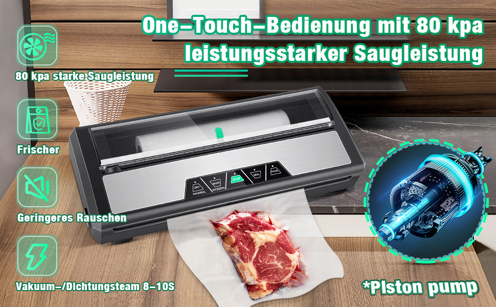 Vakuumierer, 0.8Bar Vakuumiergerät Folienschweißgerät mit Cutter und Folienrollenspeicher für trockene und feuchte Lebensmittel