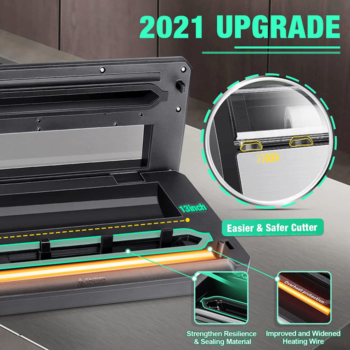 Vakuumierer, 0.8Bar Vakuumiergerät Folienschweißgerät mit Cutter und Folienrollenspeicher für trockene und feuchte Lebensmittel