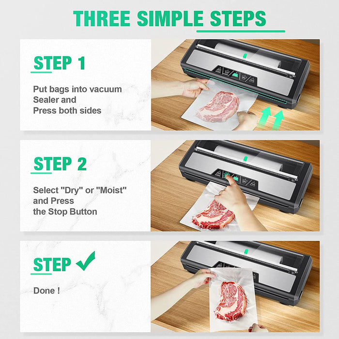 Vakuumierer, 0.8Bar Vakuumiergerät Folienschweißgerät mit Cutter und Folienrollenspeicher für trockene und feuchte Lebensmittel