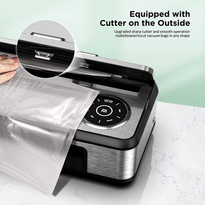 Vakuumiergerät -85kPa, Vollautomatischer Vakuumierer mit Cutter, 7 in 1 Folienschweißgerät mit Rostfreier Stahl, mit Automatischer Reinigungsfunktion