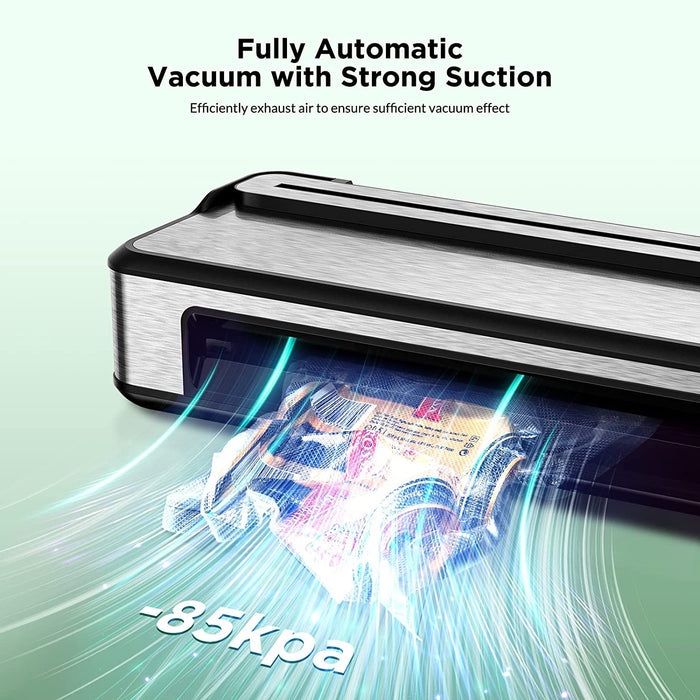 Vakuumiergerät -85kPa, Vollautomatischer Vakuumierer mit Cutter, 7 in 1 Folienschweißgerät mit Rostfreier Stahl, mit Automatischer Reinigungsfunktion