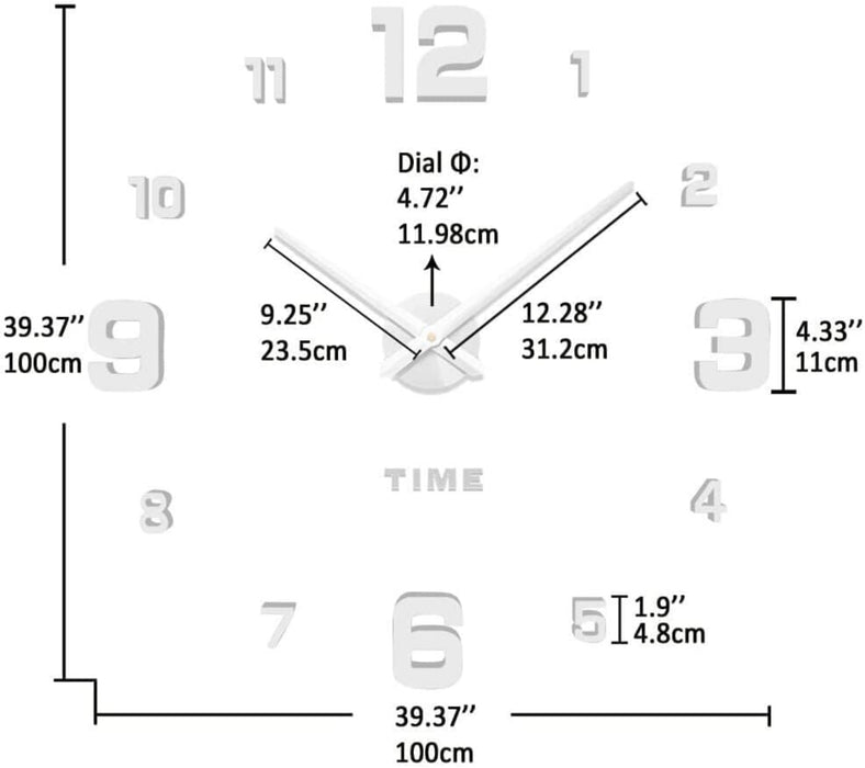 Vangold Moderne Mute DIY große Wanduhr 3D Aufkleber Home Office Decor Geschenk (Silber-22)