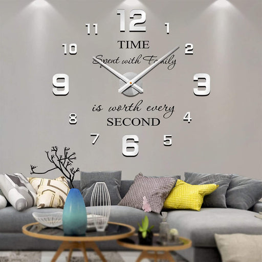 Vangold Moderne Mute DIY große Wanduhr 3D Aufkleber Home Office Decor Geschenk (Silber-22)