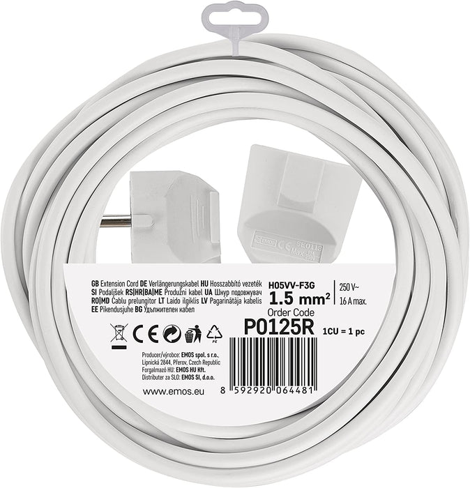 Verlängerungskabel 5 m Schuko, Strom-Verlängerung für Innen IP20, H05VV-F3G 1,5 mm2, Kinderschutz