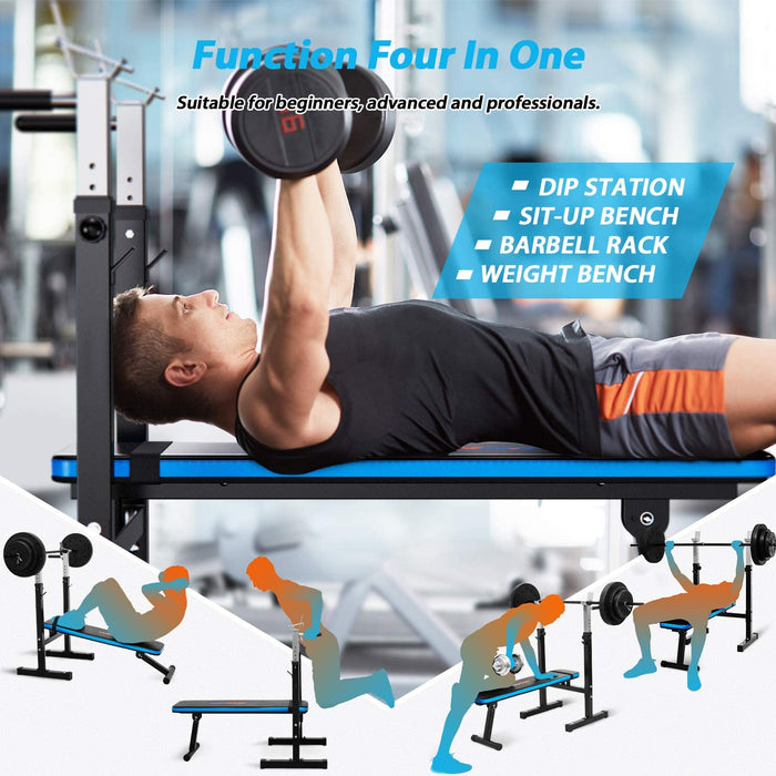 Verstellbare Hantelbank mit Dip-Station Klappbare Schwerlast Gewichtheben Bank Heimtraining Fitnessstudio Multifunktion Trainingsbank
