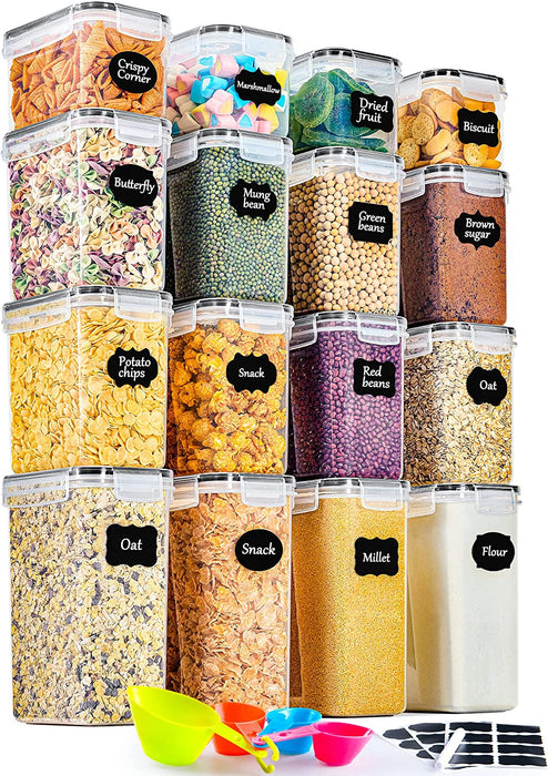 Vorratsdosen 16 Set, Aufbewahrungsbox Küche Organizer, Luftdicht Vorratsbehälter mit Deckel, Vorratsdose für Müsli Mehl Kaffeebohnen Cornflakes