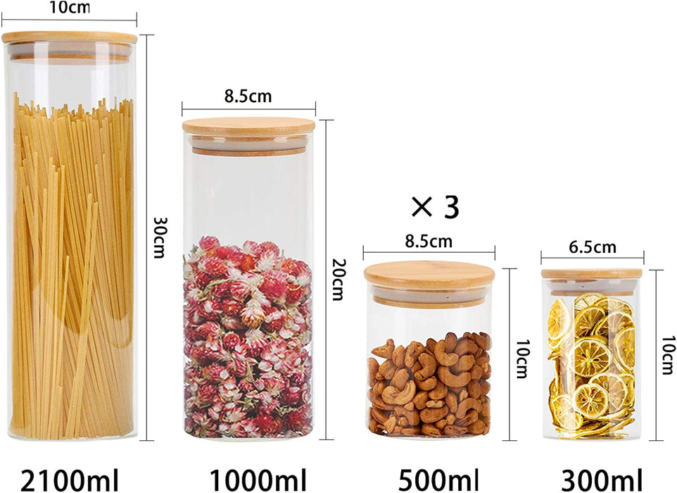 Vorratsdosen 6er Set, Vorratsdosen Glas Gewürzgläser Luftdicht Glasbehälter aus Glasdose Mit Deckel Set, Vorratsdosenset Glas Aufbewahrung 