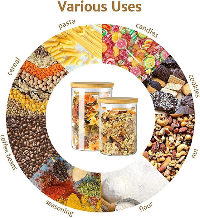 Vorratsdosen Glas 7er Set (Total 6.5L) Grosse Glasbehälter Gewürzgläser für Küche Lebensmittel Lagerung, Vorratsgläser set aus Borosilikatglas