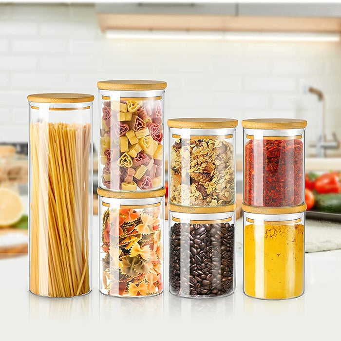 Vorratsdosen Glas 7er Set (Total 6.5L) Grosse Glasbehälter Gewürzgläser für Küche Lebensmittel Lagerung, Vorratsgläser set aus Borosilikatglas